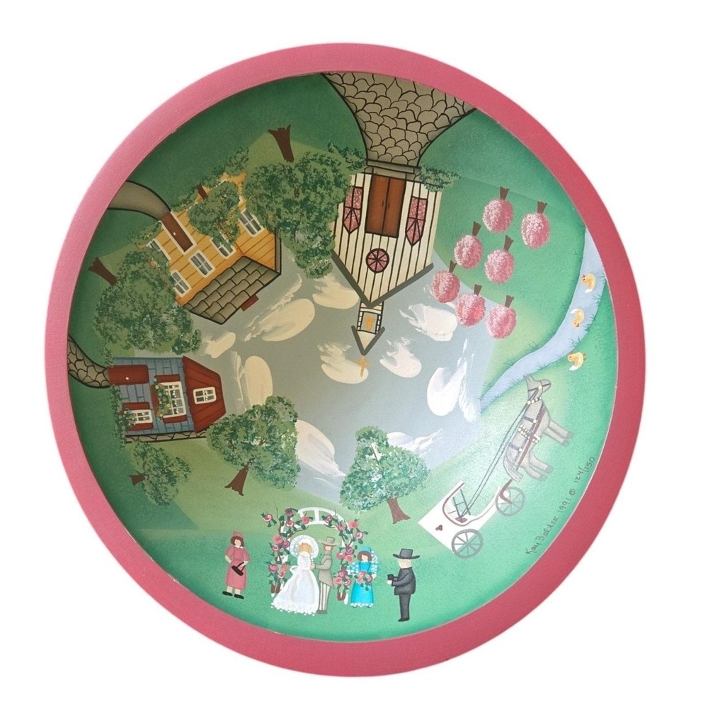 Signed Kay Belter 1991‎ folk art village wedding tray, limited #124/150.